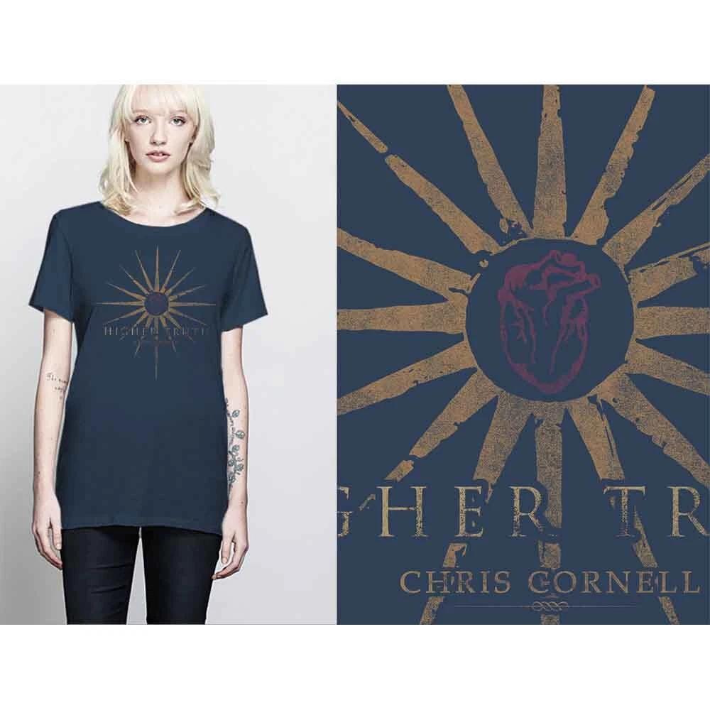 Chris Cornell Higher Truth Women T-Shirt Navy S, 100% Cotton, Regular L