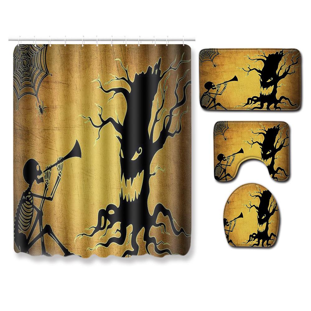 Thriller Skull Bathroom Shower Curtain Floor Mat Toilet Cover Foot Mat Four-Piece Set