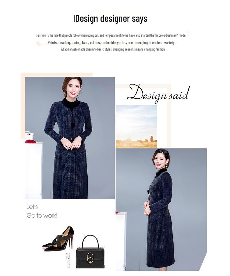 2025 Elegant Winter Plaid Dress for Plus-Size Mature Women: Slimming, Thickened Design