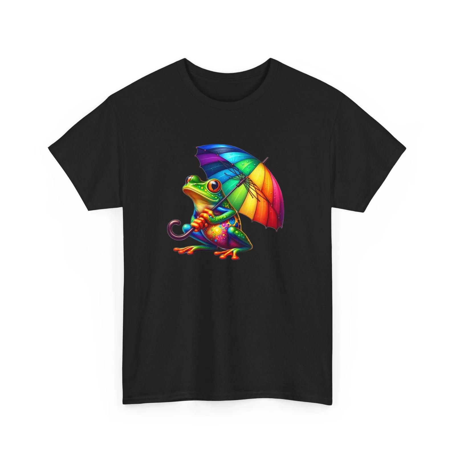 

Unisex Adult Animal T Shirt Rainbow Frog Holding Umbrella Colorful Playful Gift L