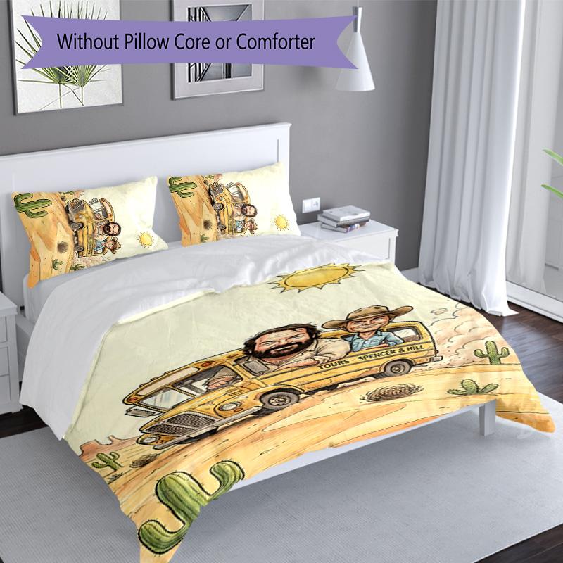 Set Lenzuola con Stampa Terence Hill e Bud Spencer 3 Pezzi Set Copripiumino include Copripiumino e Federe, Decorazione Camera da Letto Perfetta per Tutte le Stagioni & Regalo