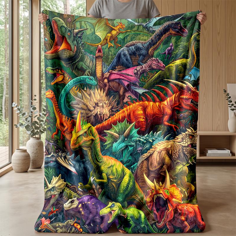 Dinosaur Jurassic Adventure Blanket Personalized Name Flannel Blanket Soft Cozy Plush Throw for Sofa Bed Lightweight Home Decor