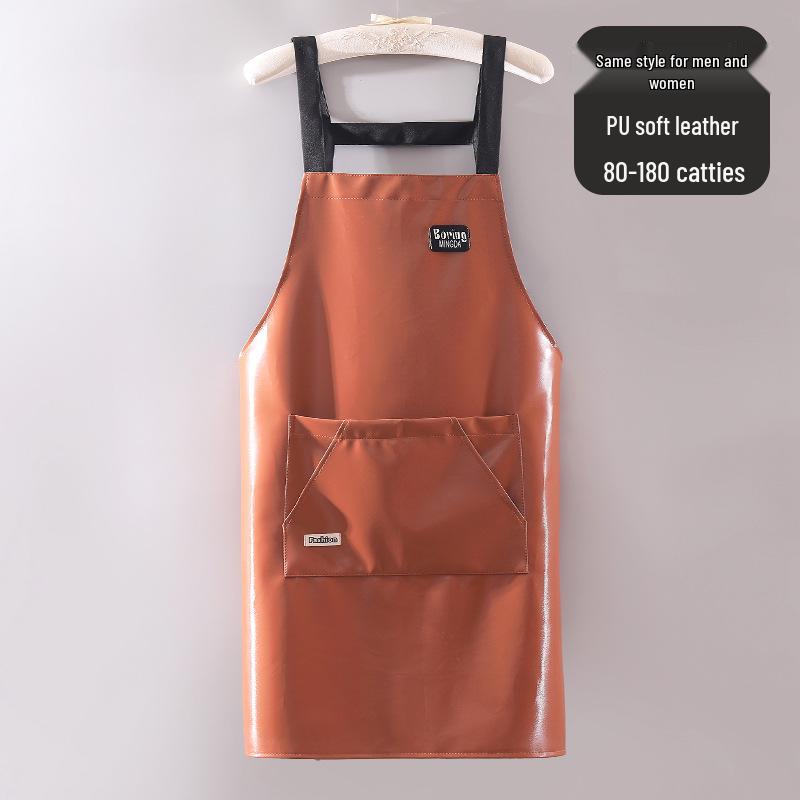 Waterproof PU Leather Kitchen Apron - Oil-Proof and Wash-Free for Home, Restaurant, or Catering Use (Unisex)