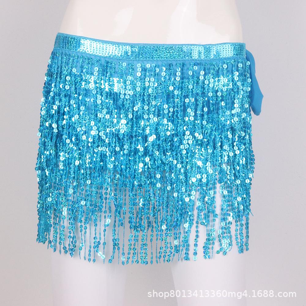 Halloween Belly Dance Hip Scarf Performance Sequin Tassel Waist Chain Bohemia Waist Scarf Sexy One Piece Skirt