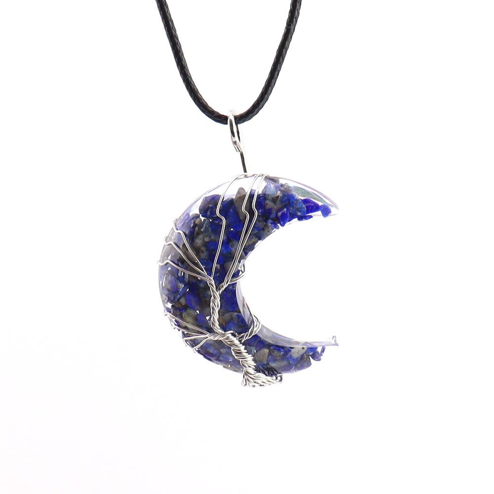Chakela Natural Crystal Resin Tree of Life Crescent Moon Pendant Necklace N755