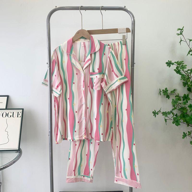 Summer Pajamas Women's Cotton Silk Short Sleeve Thin Suit K-style Homewear Cute Student Loose Plus Size Can Be Outwear