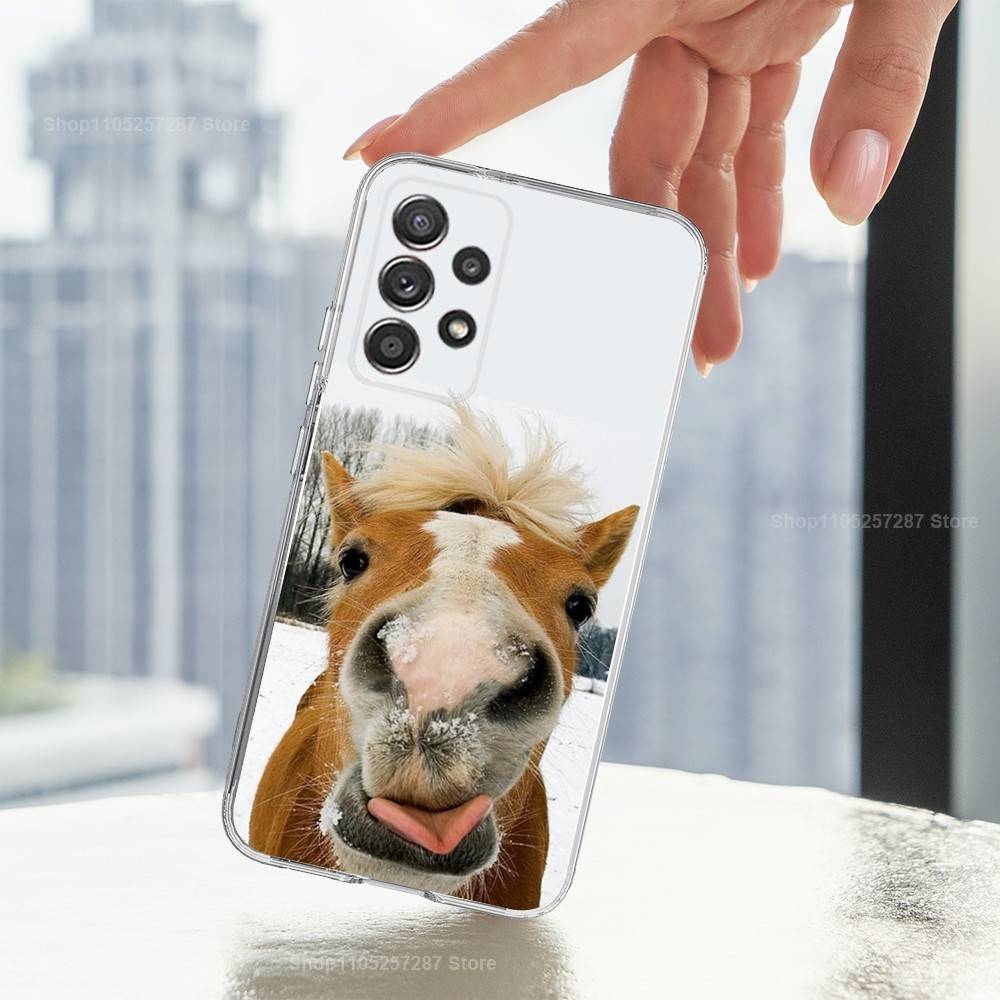 Funny Expressions Horse For Samsung A51,71,30,S10,9,20,Ultra,FE,Lite, S23,21,22,PIus,Transparent, Silicone Phone Case