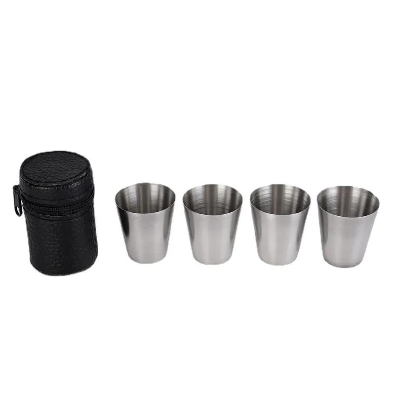 4Pcs Set Mini 30ml Wine Cup Outdoor Travel Stainless Steel Mini Cups Set Glasses For Whisky Wine With Storage Case Portable Drinkware YFA2260