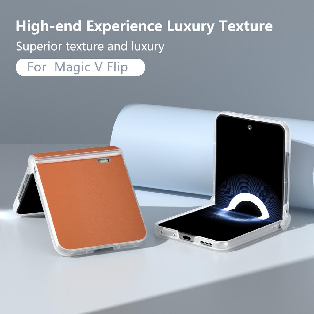 For Honor Magic V Flip 5G Case Hinge Protection Leather+PC Phone Cover Matte Edge