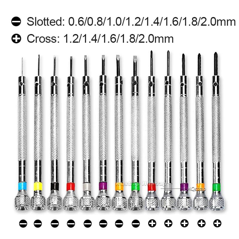 13PCS Precision Screwdriver Set 0.6-2.0mm High Hardness Steel Slotted/Cross Screwdriver Kit for Watchmakers Watch Repair Tools