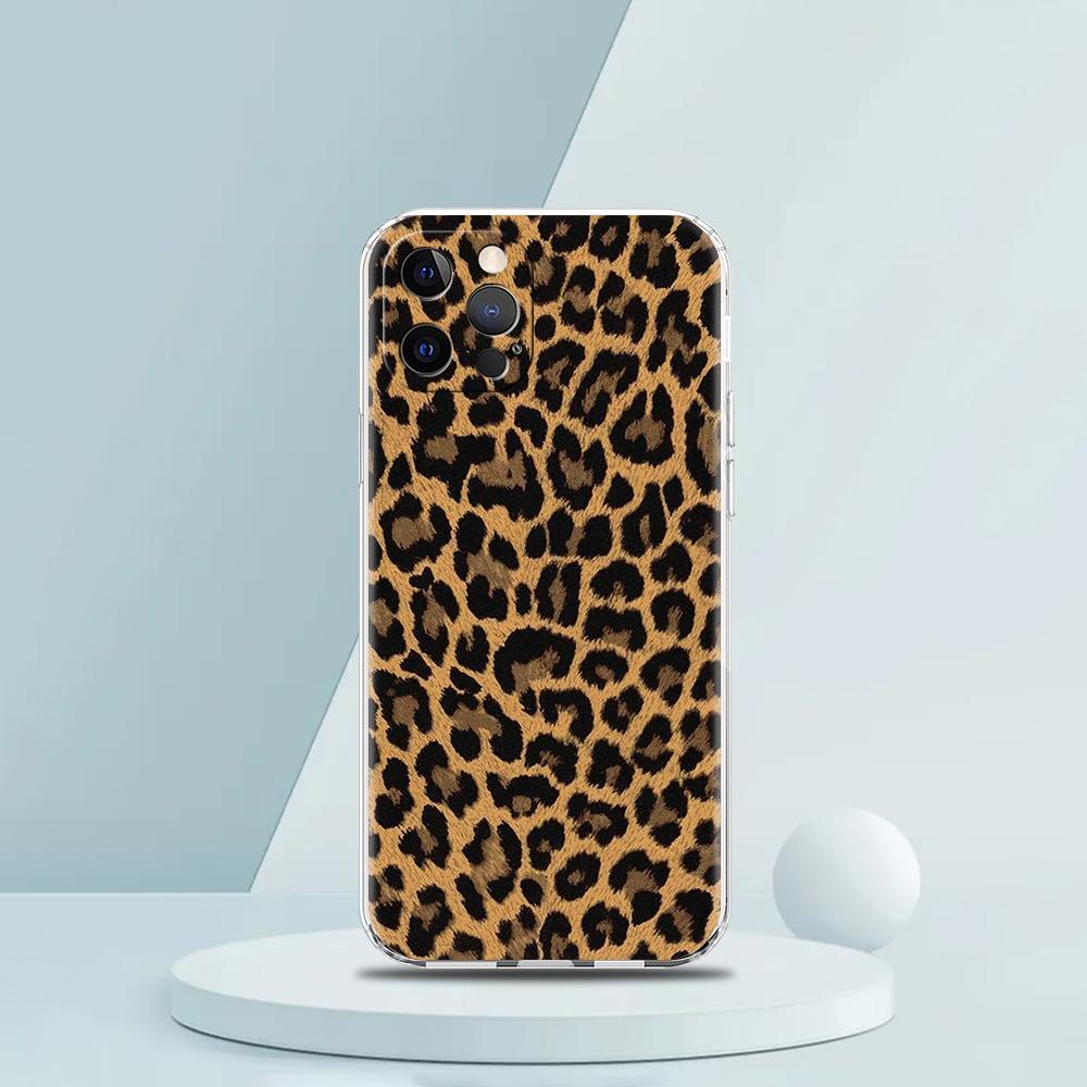 For iPhone 15 16 14 13 12 mini 11 Pro Max XS X XR SE 7 8 Plus Silicone Clear Cover Leopard Cheetah print Luxury Phone Case
