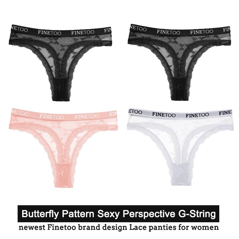 FINETOO 4 ცალი/კომპლექტი სექსუალური მაქმანებიანი ქალის ტრუსები G-String საცვლების ინტიმური თეთრეული ქალის ტრუსი პეპელა ყვავილოვანი ტრუსებისთვის
