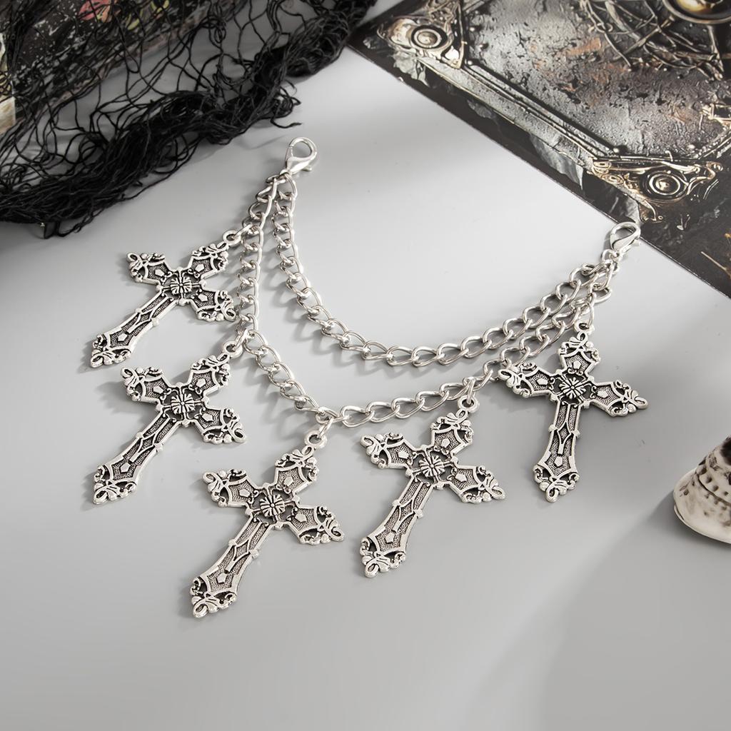 Salircon Goth Geometric Creative Jesus Cross Pendant Shoe Chain Anklet Women HipHop Punk Metal Shoe Chain Jewelry Halloween Gift