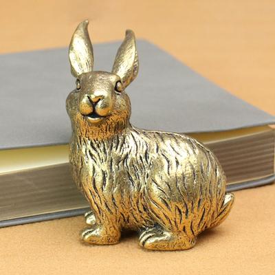 Estatuetas de Coelho de Latão Vintage Estátua de Coelho Dourado Miniatura Páscoa Ornamento de Mesa para Casa