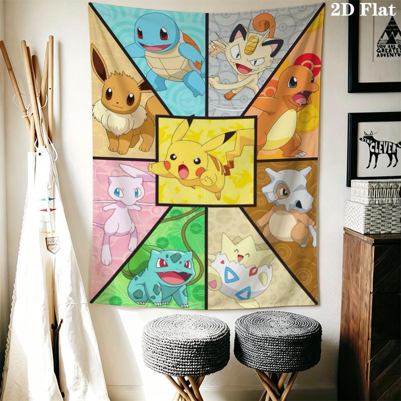 Pokemon Wall Tapestry Aesthetic Wall Hanging Printed Fabric Blanket Decorative Tapestries for Bedroom Living Room Home Decor
