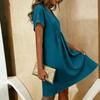 Women's -color Cotton And Linen V-neck Short-sleeved Dress