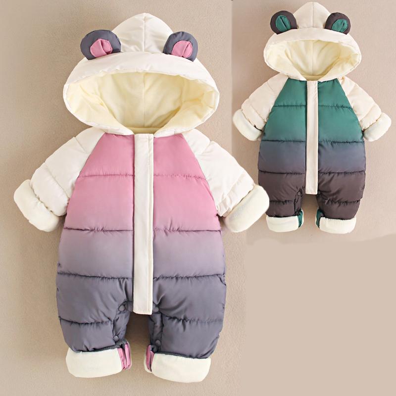 Thick Keep Warm Baby Boys Rompers Cute Colorful Splicing Fleece-lined Plus Velvet Jumpsuits Kids Children Bodysuit