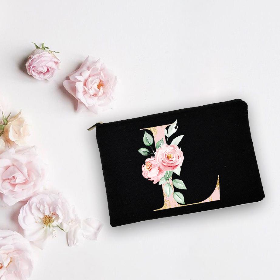 Bridesmaid Personalized White Makeup Bags Alphabet Flowers Bride Wedding Cosmetic Bag Toiletries Organizer Pouch Proposal Gifts