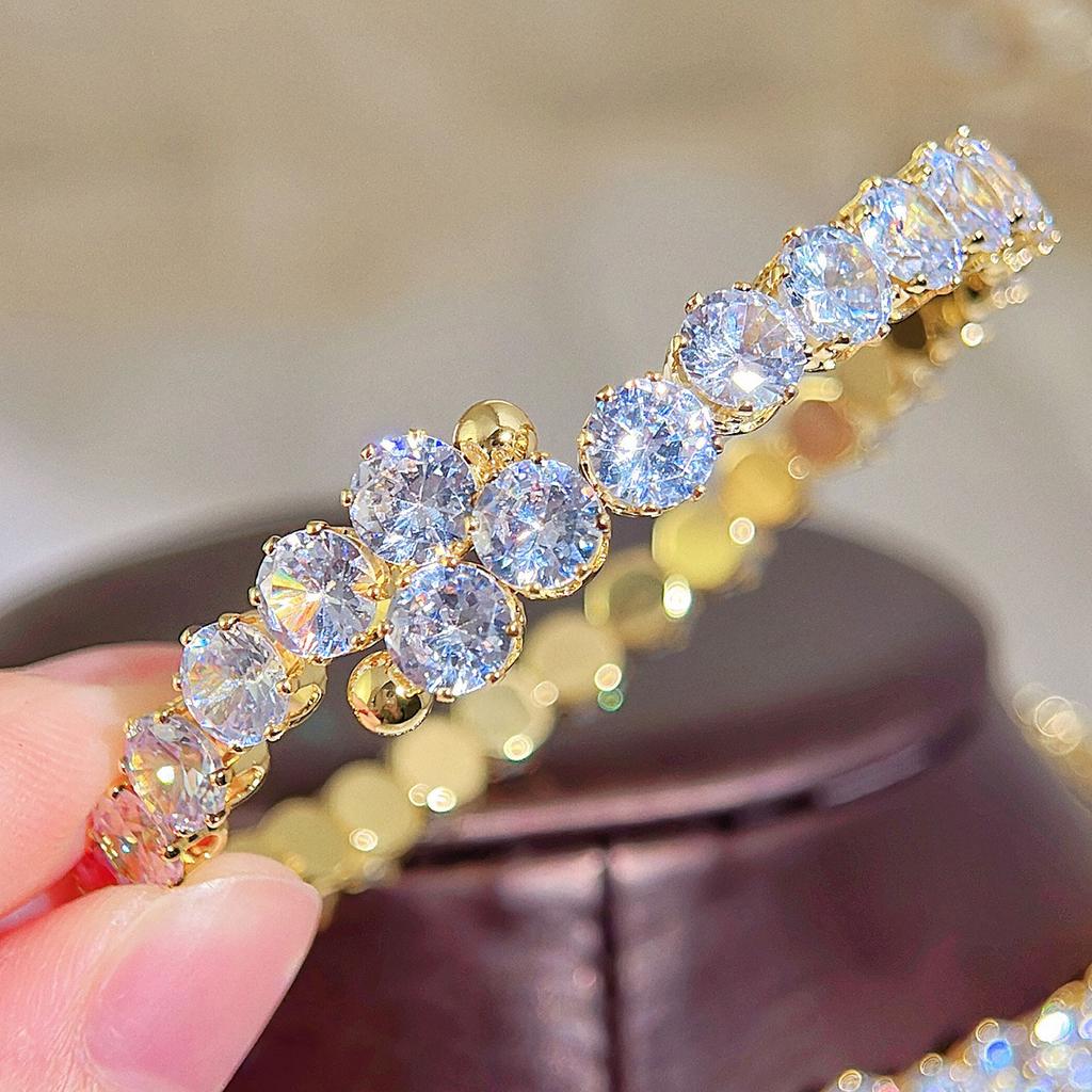 2026 Zircon-encrusted Round Necklace Bracelet Versatile Full Diamond Opening Adjustable Bracelet Collar Set Jewelry Bracelet