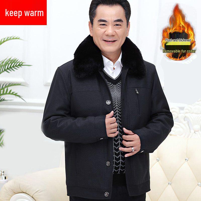Mid-length Men's Winter Jacket: Warm, Thickened Cotton with Velvet, Genuine Product for Middle-aged and Elderly.