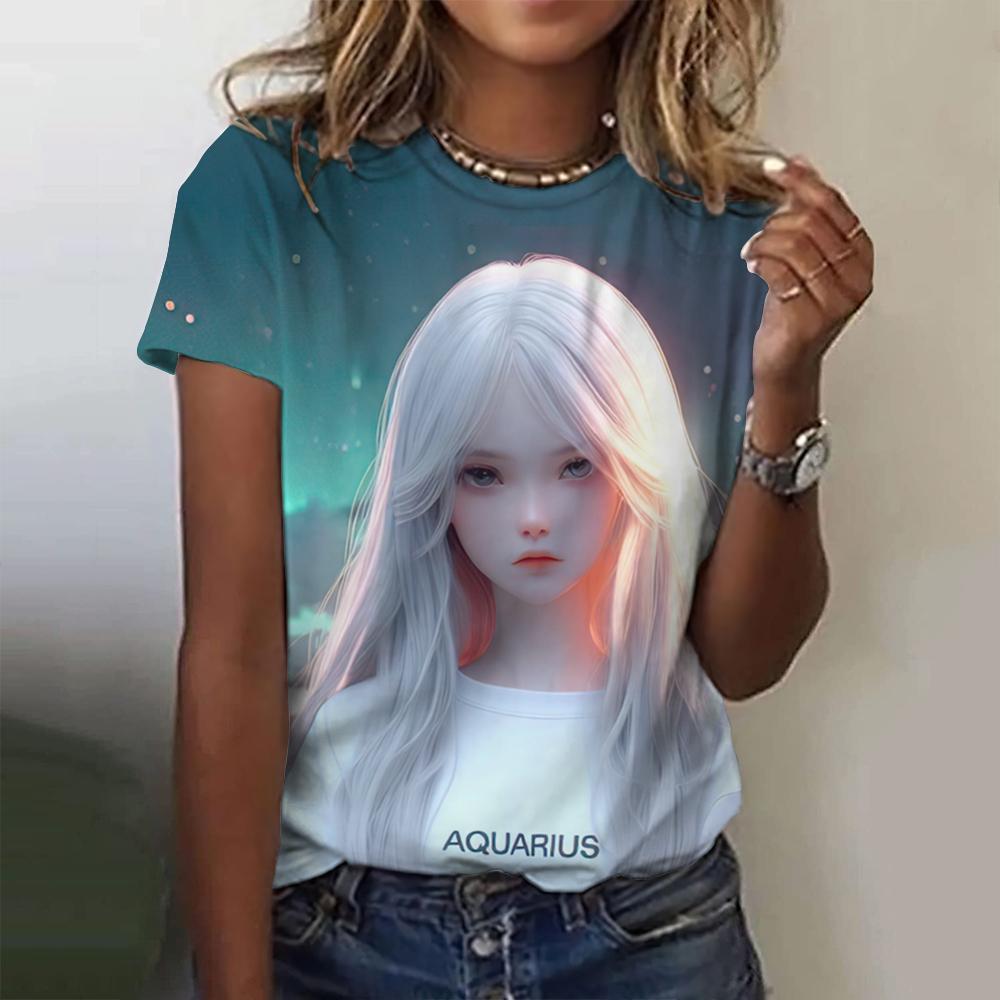 Stampa Cartone Animato Bambina Carina T-shirt da Donna Estate Nuove Maniche Corte T-shirt Moda Larga Street Scollo a O Abbigliamento Donna Top