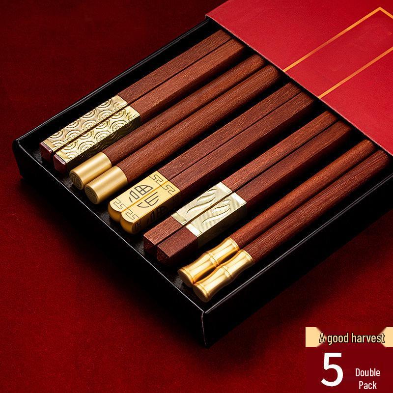 New Chinese Style Red Sandalwood Solid Wood Chopsticks: Natural, No Paint or Wax, Trendy Design, Individual Meal Separation Set.