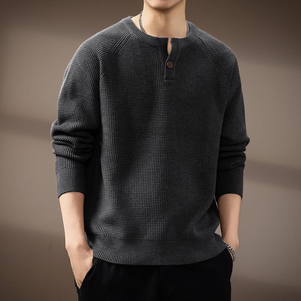 High-End Men's Retro Henley Collar Knitwear - Autumn Casual Loose Fit Sweater
