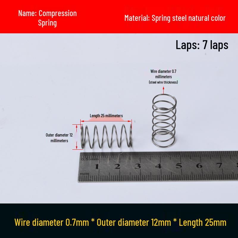Druckfeder mit Rückstellfunktion aus Federstahl, 0,7 mm Drahtdurchmesser, 8-12 mm Außendurchmesser