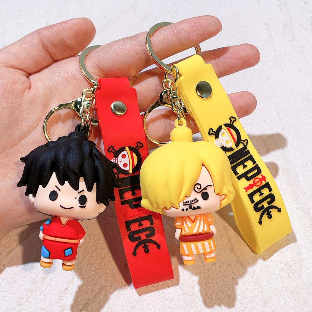Wholesale One Piece Anime Keychain Cartoon Monkey D. Luffy Roronoa Zoro Keyring Doll Bag Car Pendant Chaveiro for Men Women Gift
