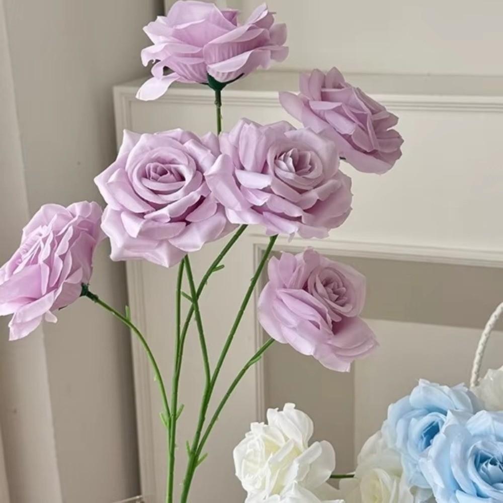 Fashion 3 Heads Simulated Rose Bouquet Silk Rose Soft Artificial Flowers Vintage Flower Bouquet Photography Props