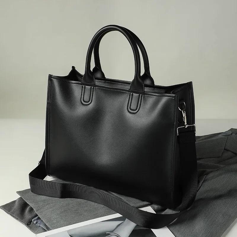 Large Capacity Pu Leather Female Messenger Bag Commuting Ladies Handbags Commute Briefcase Black Women Shoulder Bags Big Totes