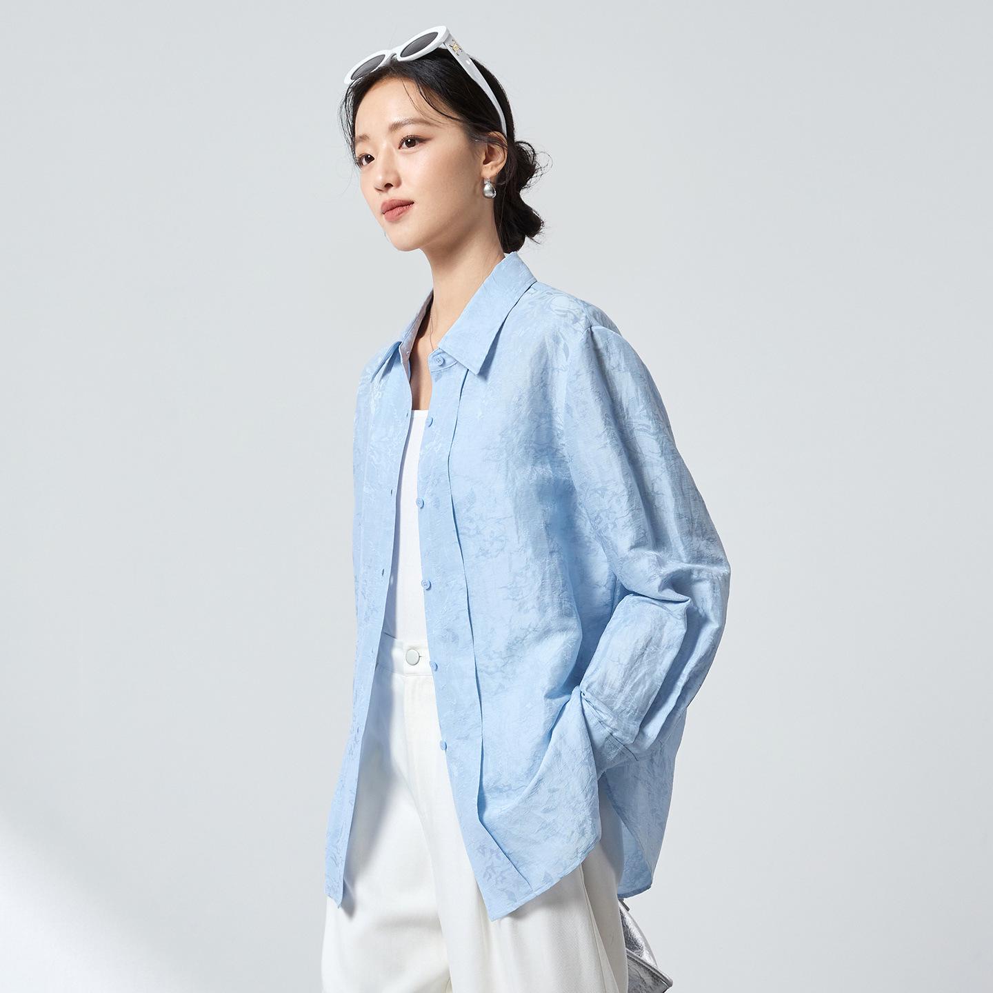 

High-End Jacquard Linen Silk Lapel Shirt - 2026 Spring Versatile Casual Jacket XL синій