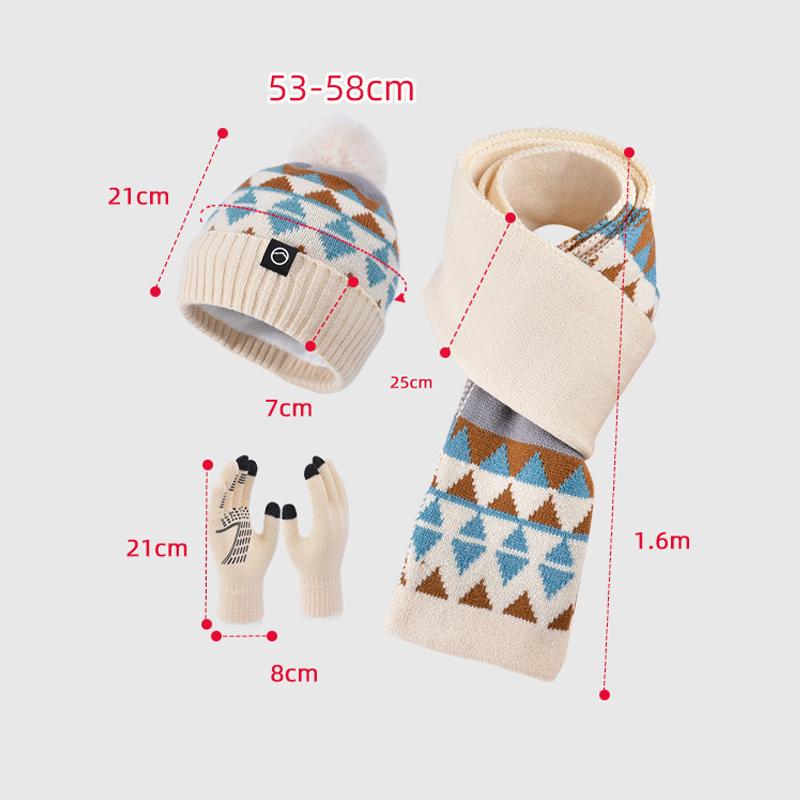 Winter Warm Hat Scarf Three-piece Set Women's Outdoor Velvet Coldproof Cap Knitted Wool Cap