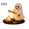 Collectible Fall Atmosphere Sculpture Halloween Campfire Tealight Holder, Matte Resin Ghost Mummy Scarecrow Figurine, Stable Night Light Round
