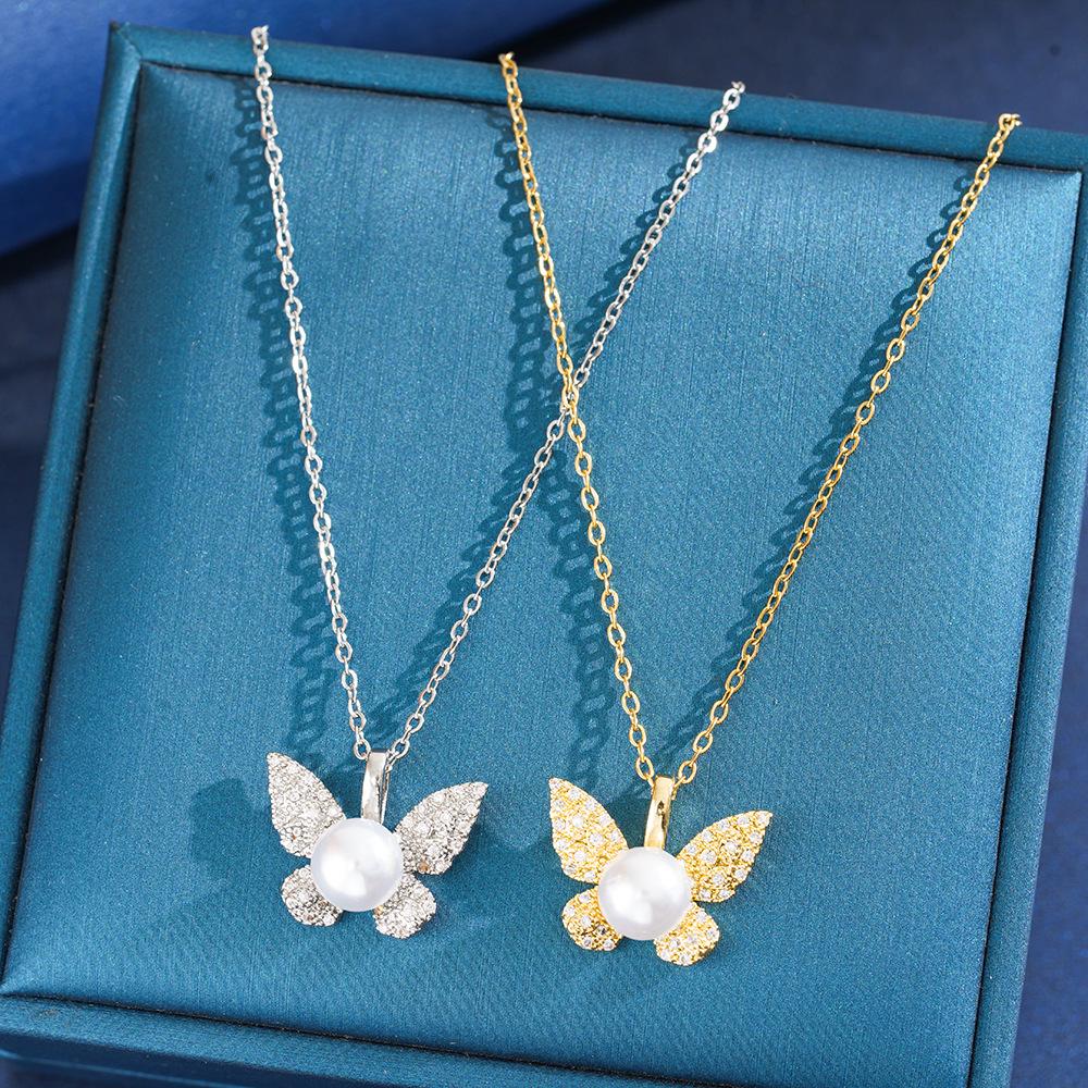 Elegant Butterfly Freshwater Pearl Pendant Necklace