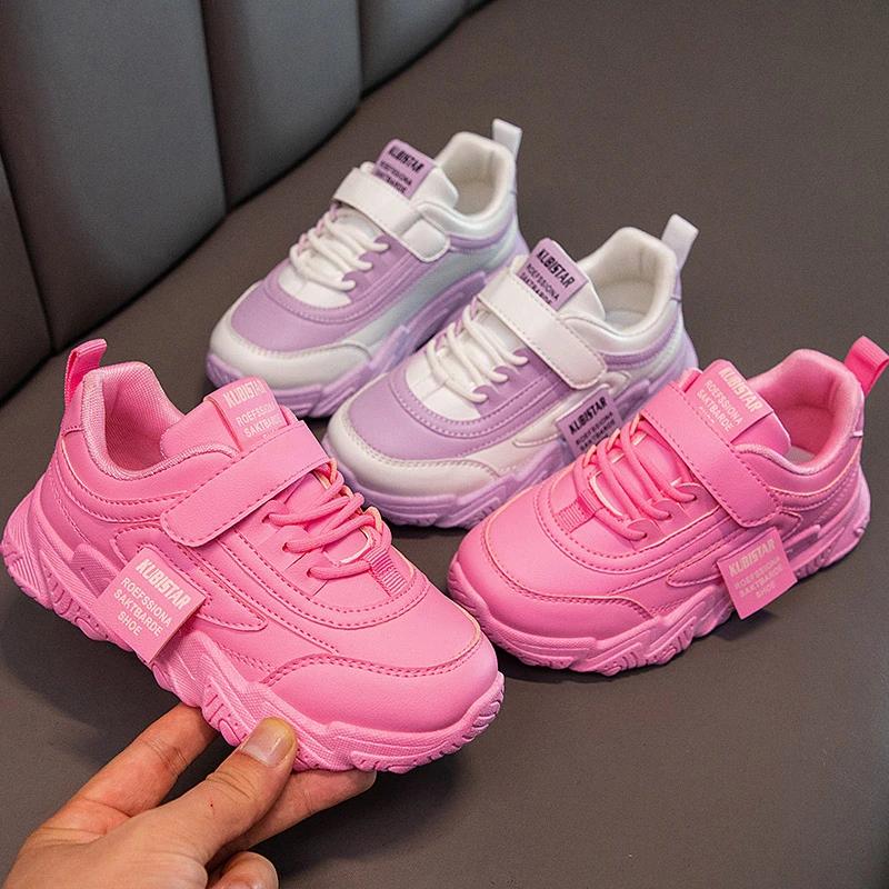 2024 Nové Všestranné Měkké Prodyšné Zapínání na Suchý zip Bílé Chlapecké a Dívčí Dětské Tenisky Roztomilý Korejský Styl Uniformní Školní Obuv