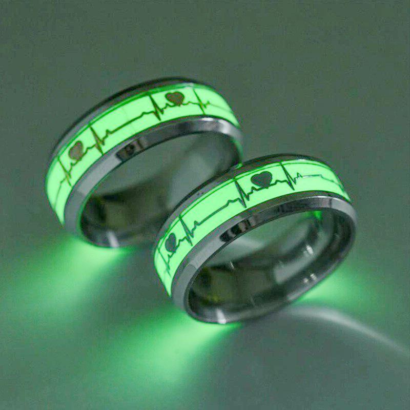Heart-shaped Titanium Steel Luminous ECG Couple Rings - Unisex European & American Fashion Jewelry