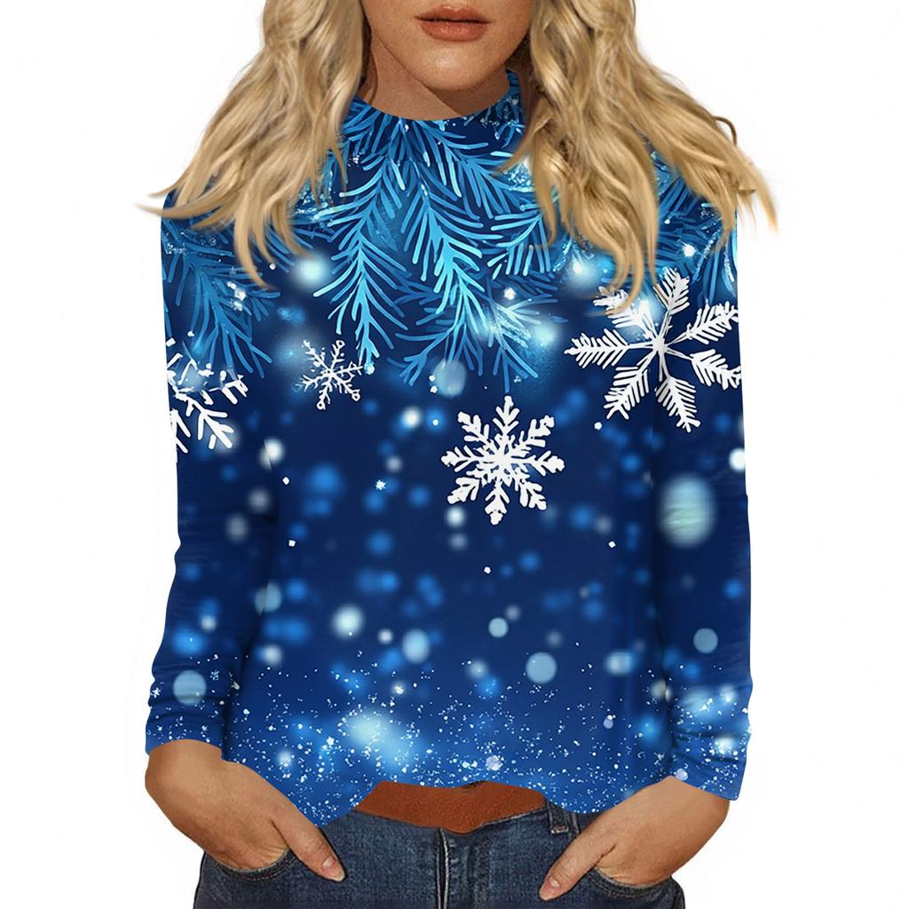 Damen Herbst Casual Langarmshirts Sweatshirt Vintage Bedrucktes High Neck Top Pullover