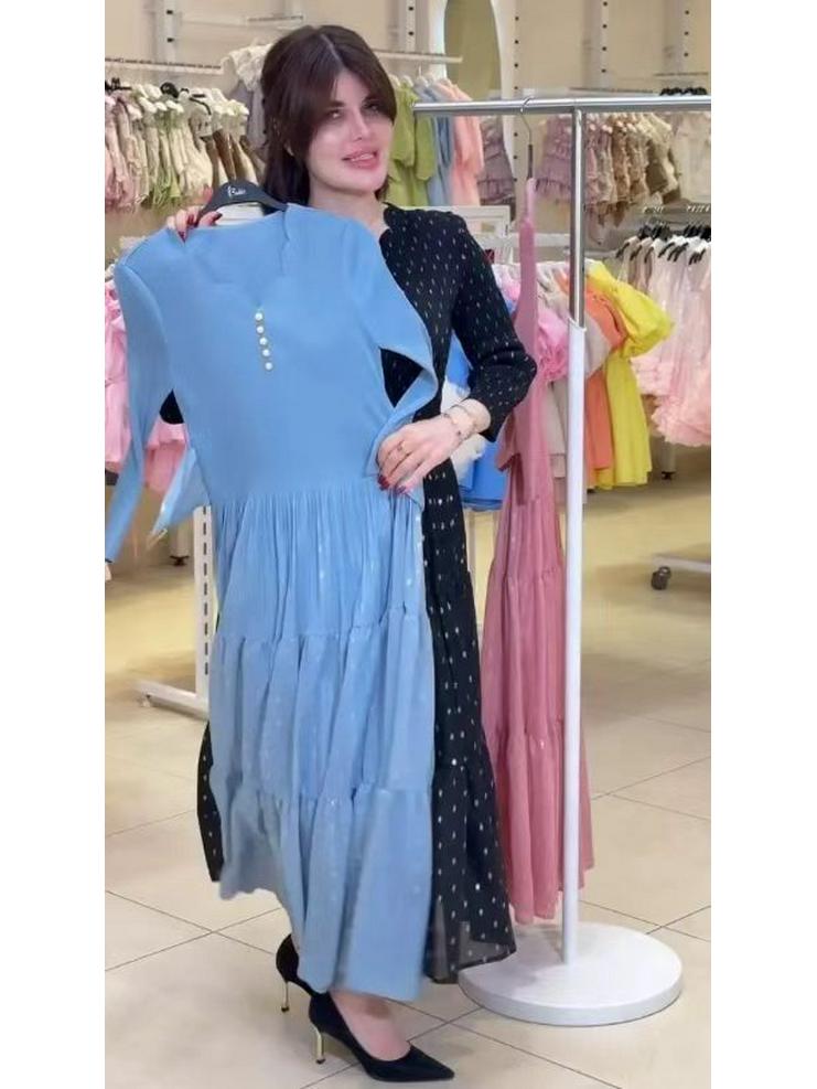 2025 European and American Plus-Size French Print Waist-Cinching Slim Long Dress