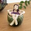 Unique Tea Steeper for Loose Bathing Girl Infuser Leaf Tea, Fine Mesh Strainer, Creative Resin Compact Office Sitting Figure Filter Cups and