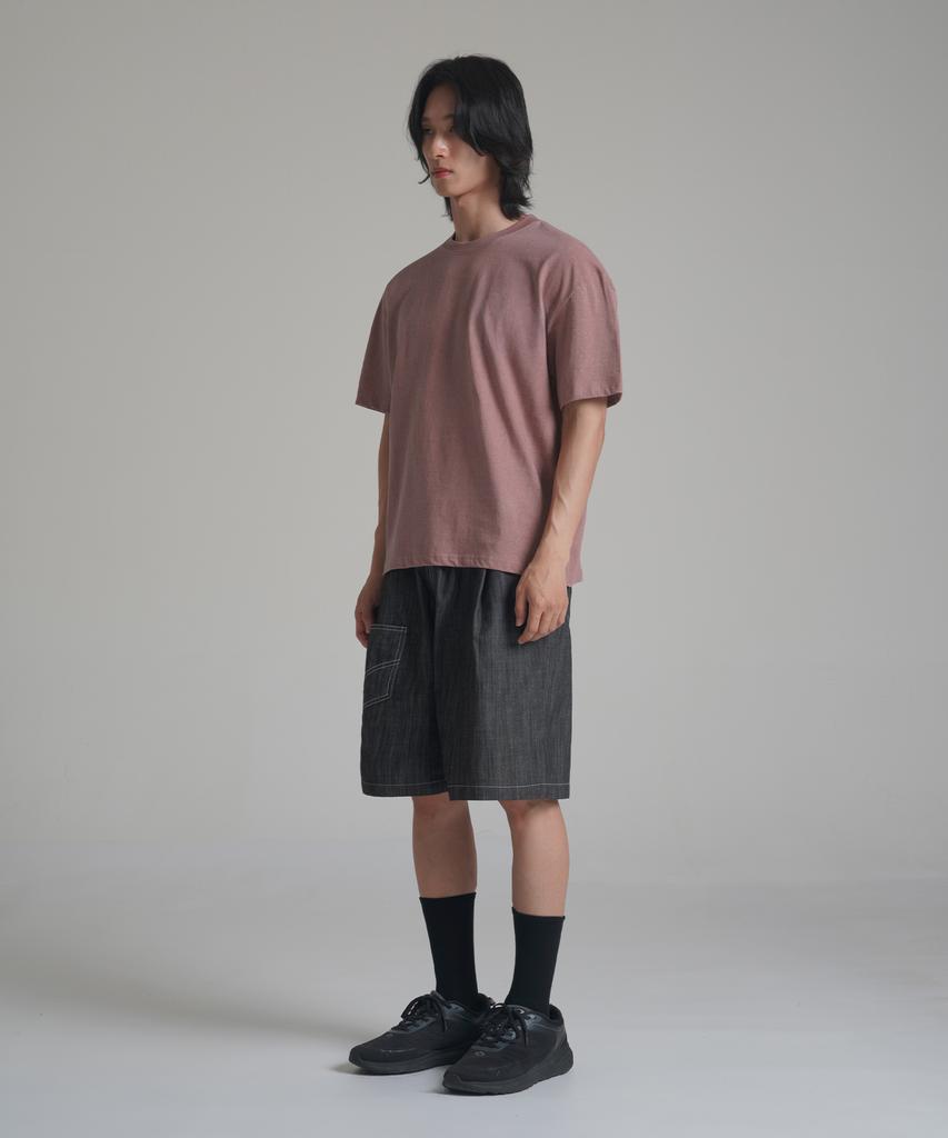 Noming Loose Fit Crop Pigment Short Sleeve - Burgundy