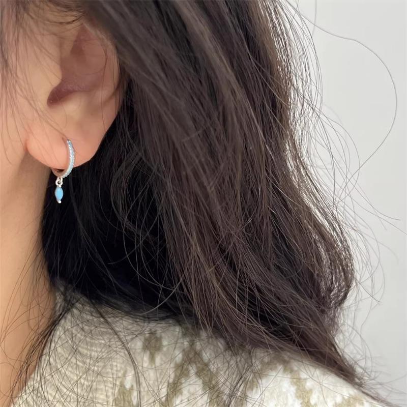 Sterling Silver Water Drop Dangle Hoop Earrings Women Minimalist Jewelry