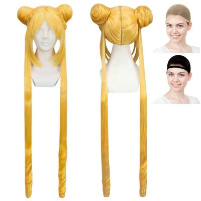 Cosplay Wig Pretty Guardian Sailor Moon Usagi Tsukino Sailor Moon Main Character Heroine Long Gold Blonde Blonde Gold White Mercier Wig Net S