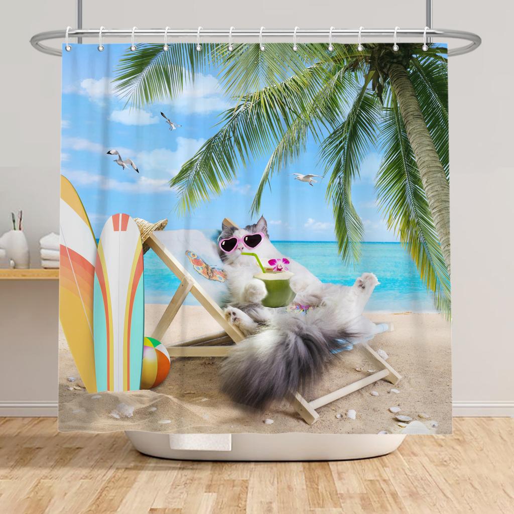 Funny Animals Shower Curtain Cartoon Cute Cats Dog Kids Curtain for Bathroom Waterproof Home Decoration Shower Curtains