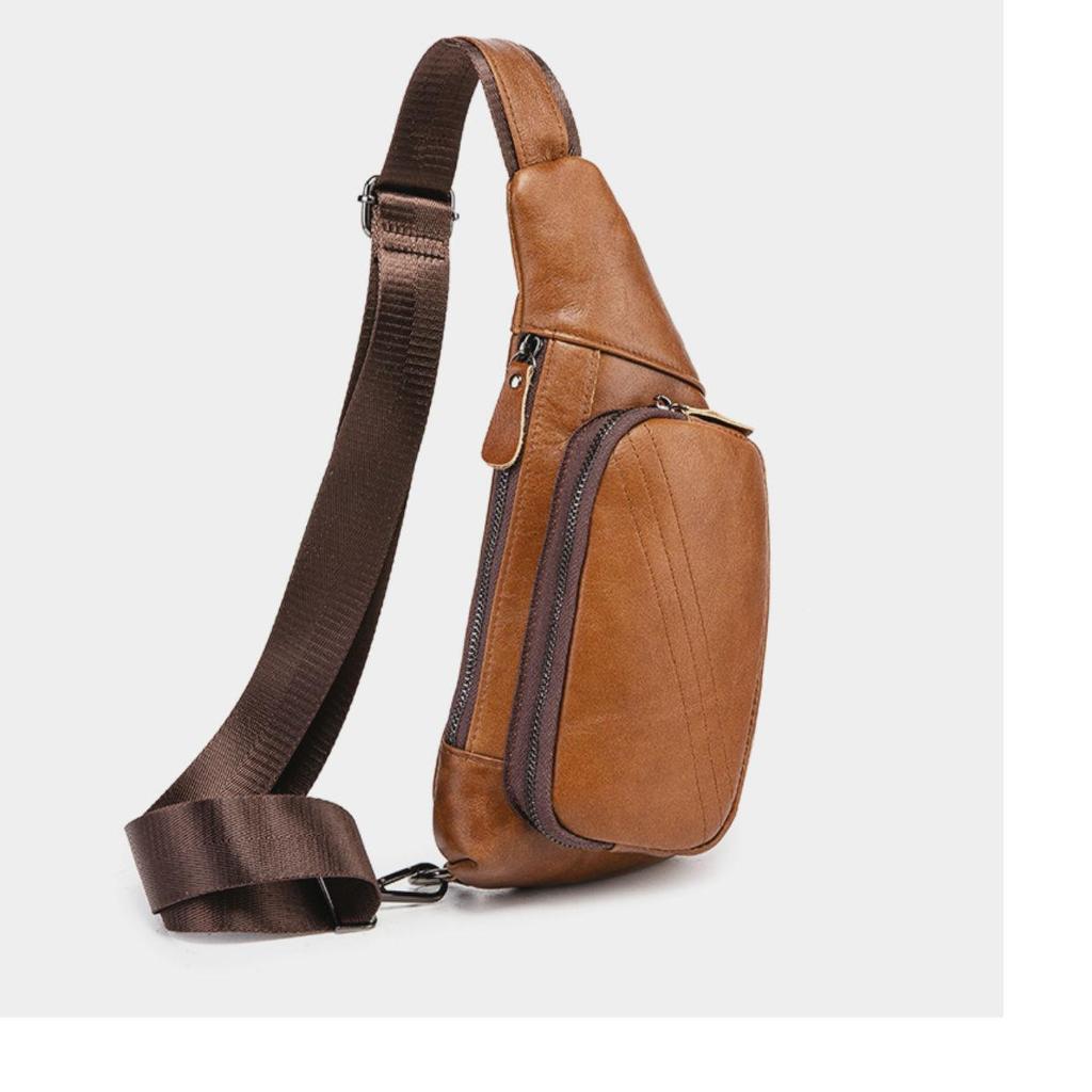 Men's Genuine Leather Casual Fashion Chest Bag Top Layer Cowhide Men's Bag Shoulder Messenger Bag Men's Chest Bag Messenger Chest Bag