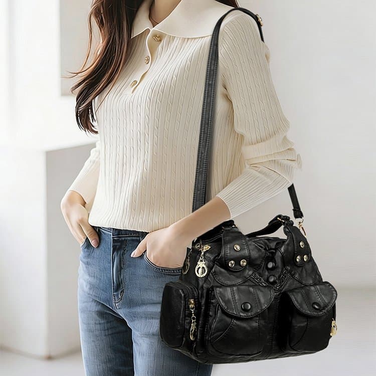 Borsa a tote con blocchi di colore da donna, borsa a tracolla crossbody vintage