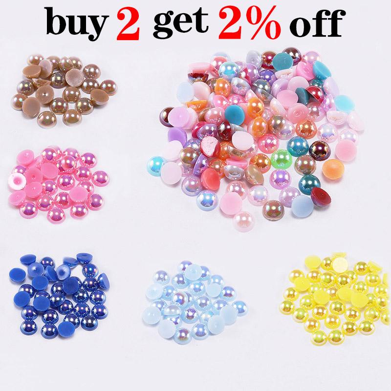 234568101214 Mm Ab Color Imitation Pearls Craft Half Round Flatback Beads For Jewelry Making Nail Diy Decoration