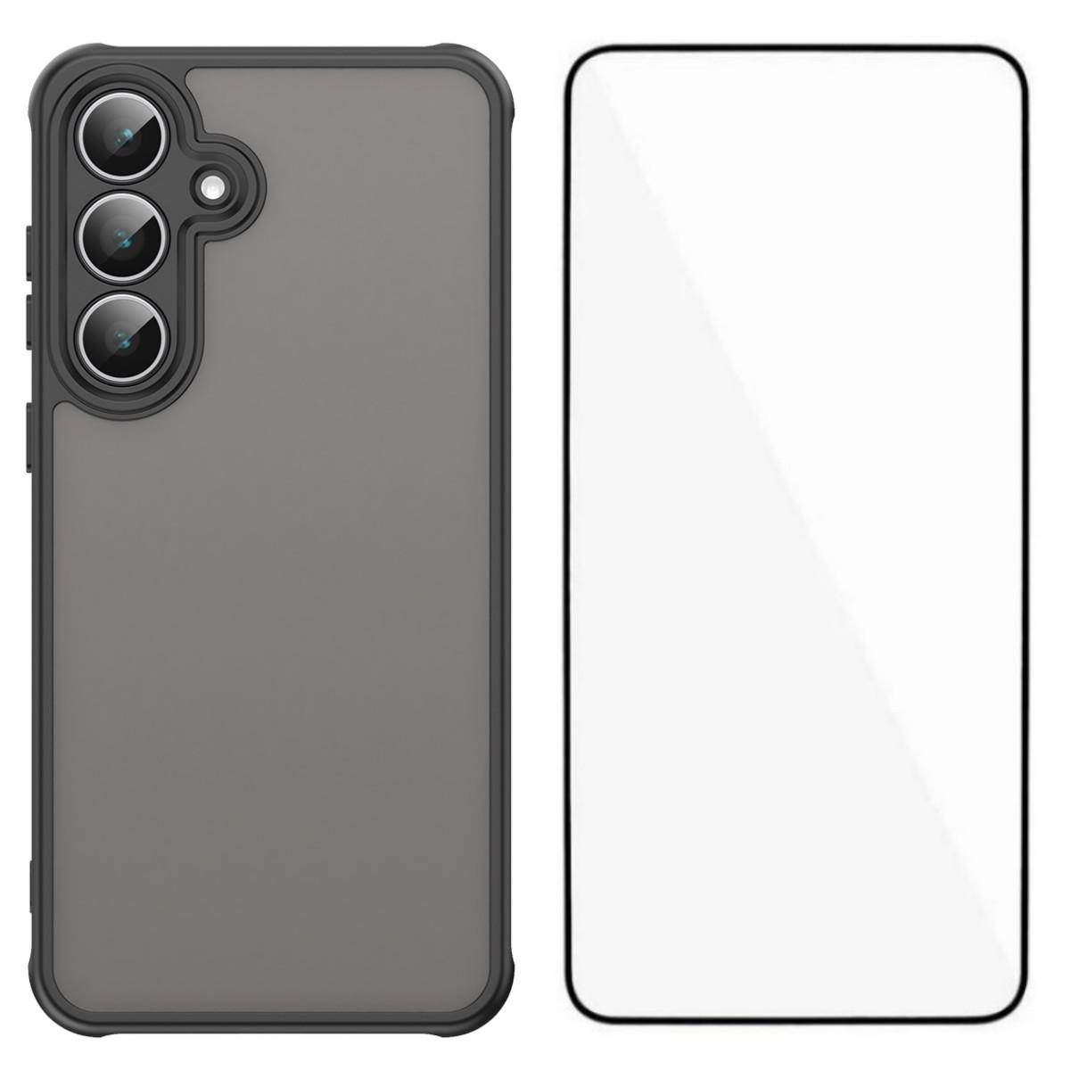 

For Samsung Galaxy S25 FE Case with Screen Film WANLONFENG FD Series Skin Touch TPU PC Phone Back Cover Black