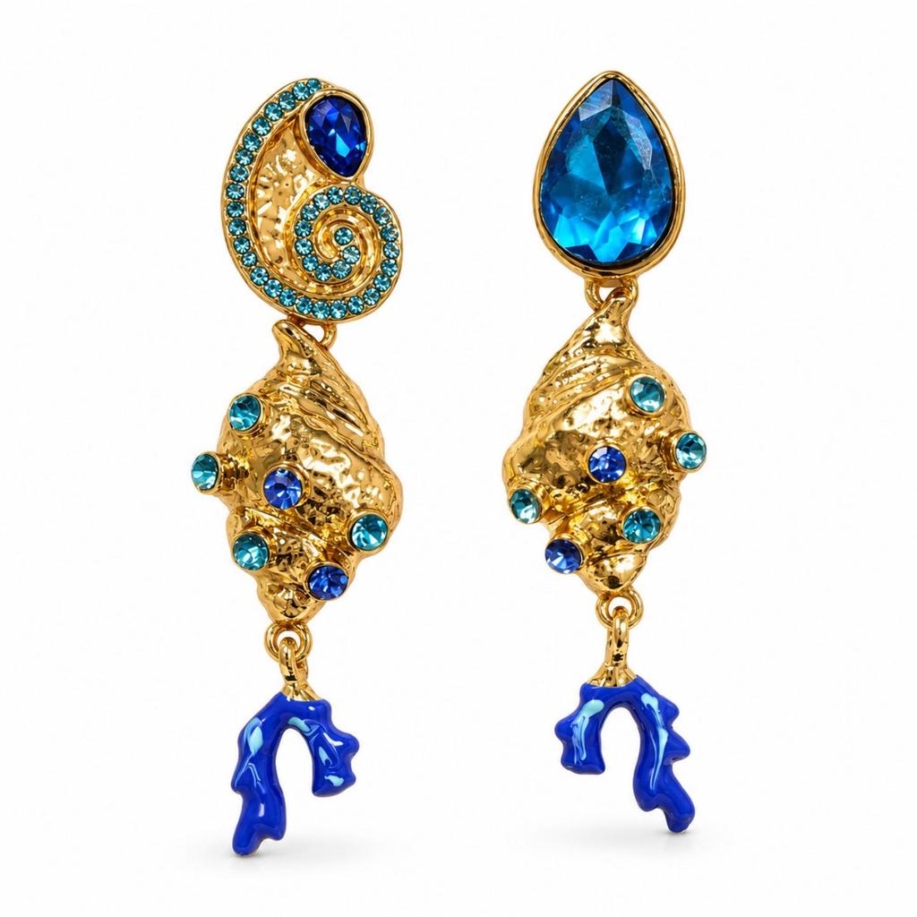 Orecchini a Fiocco in Vetro Blu Vintage - Ornamento dal Design Retrò