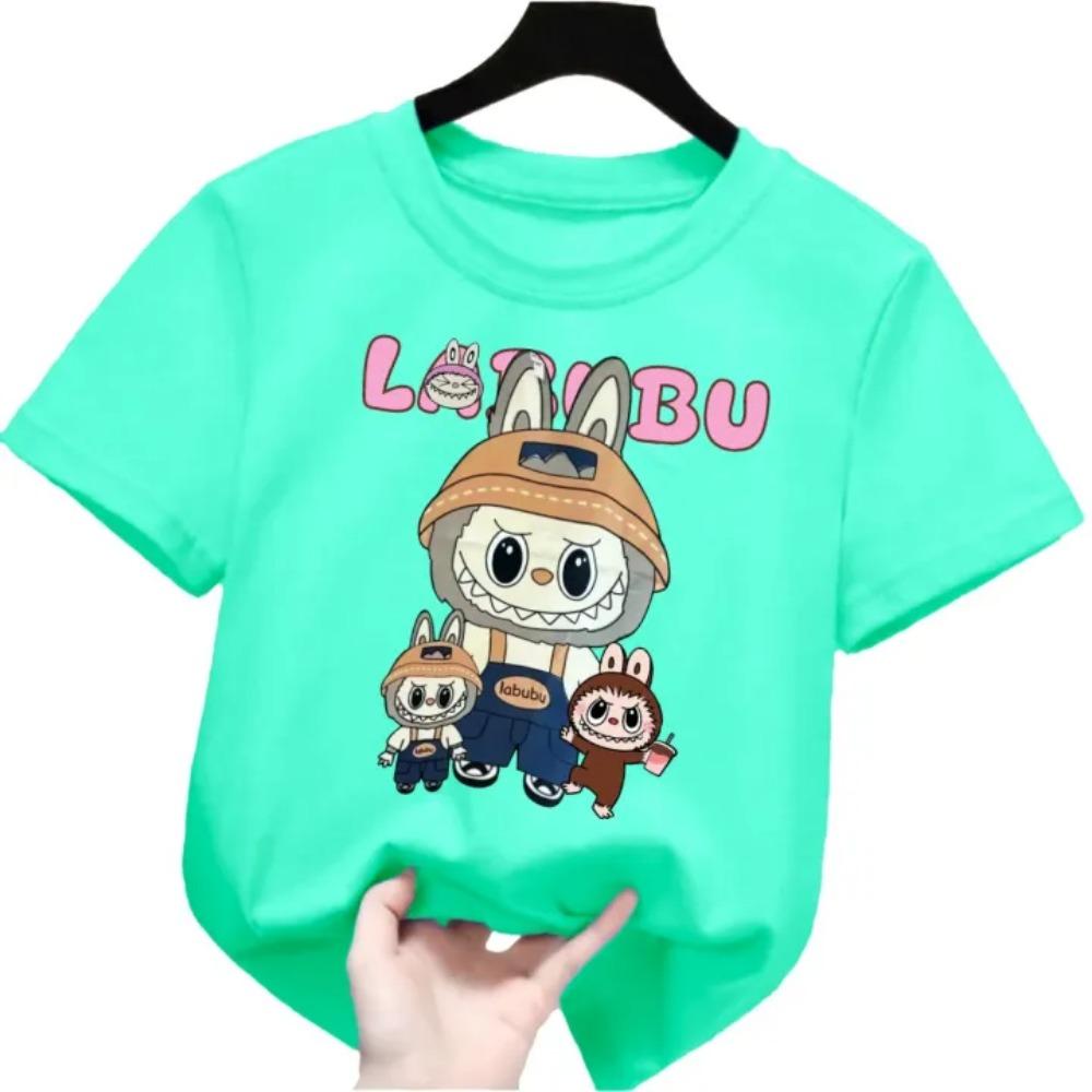 New Labubu Children's T-shirt Miner LABUBU Ugly and Cute Pattern Girl Round Neck Short Sleeve Casual Versatile Clothing